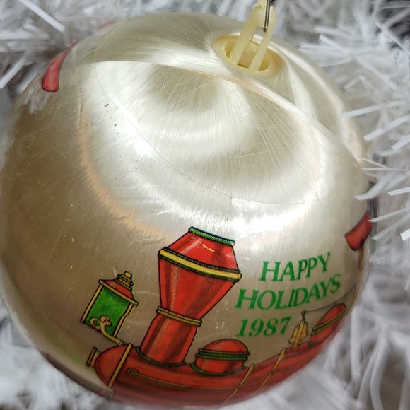 Vintage 1987 Santa North Pole Railroad Satin Ball Christmas Ornament - Picture 3 of 10